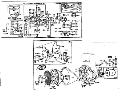Flywheel Assembly And Carburetor Overhaul Kit Diagram and Parts List for 140700-140707 0010 - 0140 Briggs and Stratton Engine